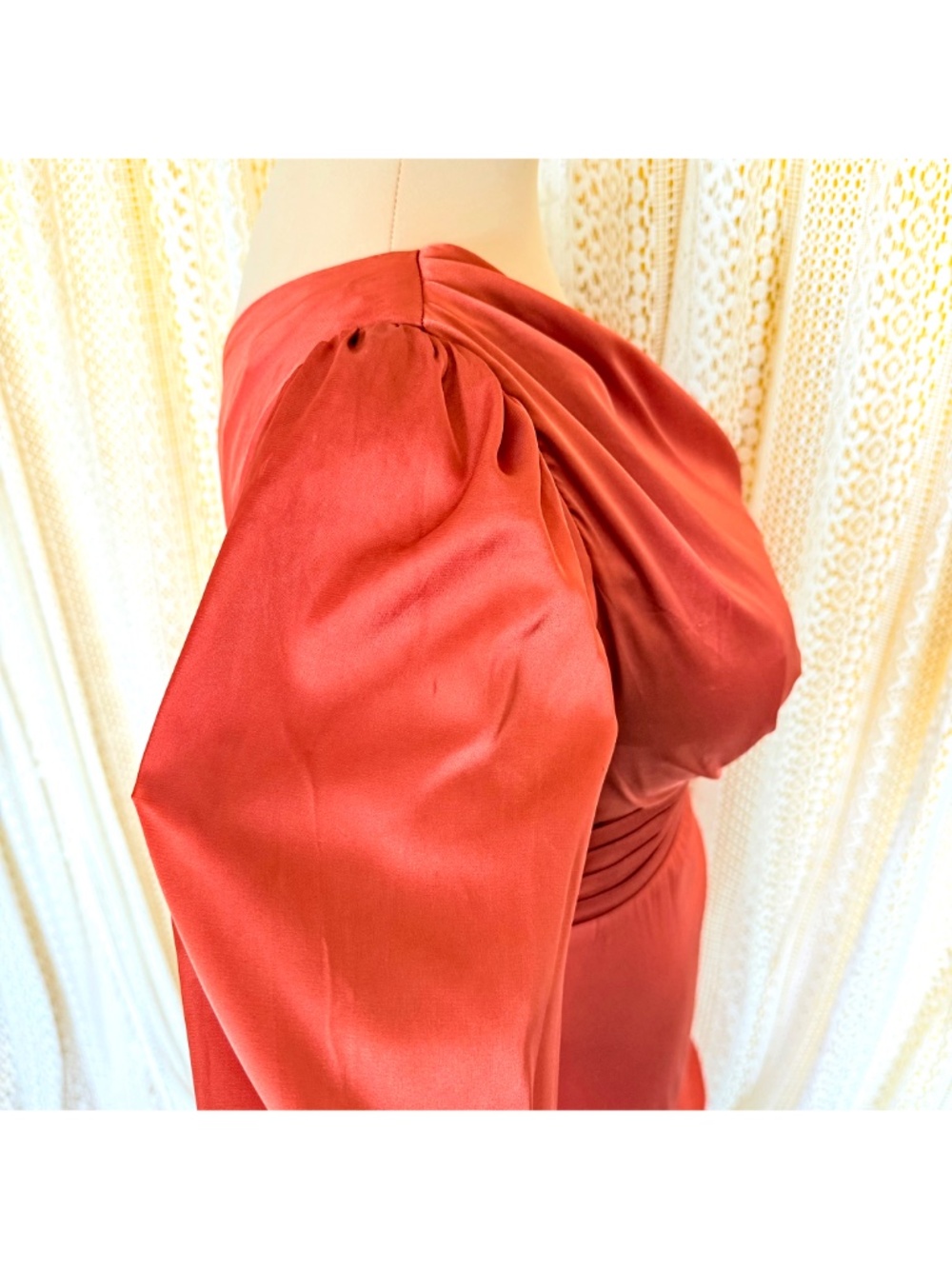 Sultry Flamenco Orange Satin One Shoulder Cutout Ruffle Formal Gown Luxxel Sz M - Picture 14 of 17